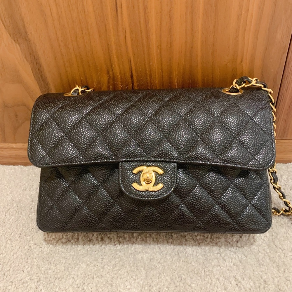 Chanel black caviar medium double flap bag